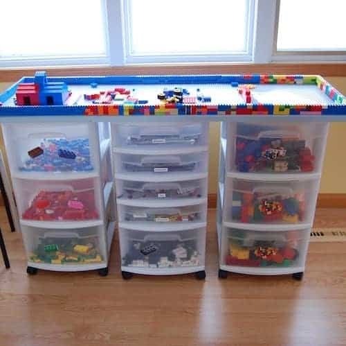 lego table with bins for storage