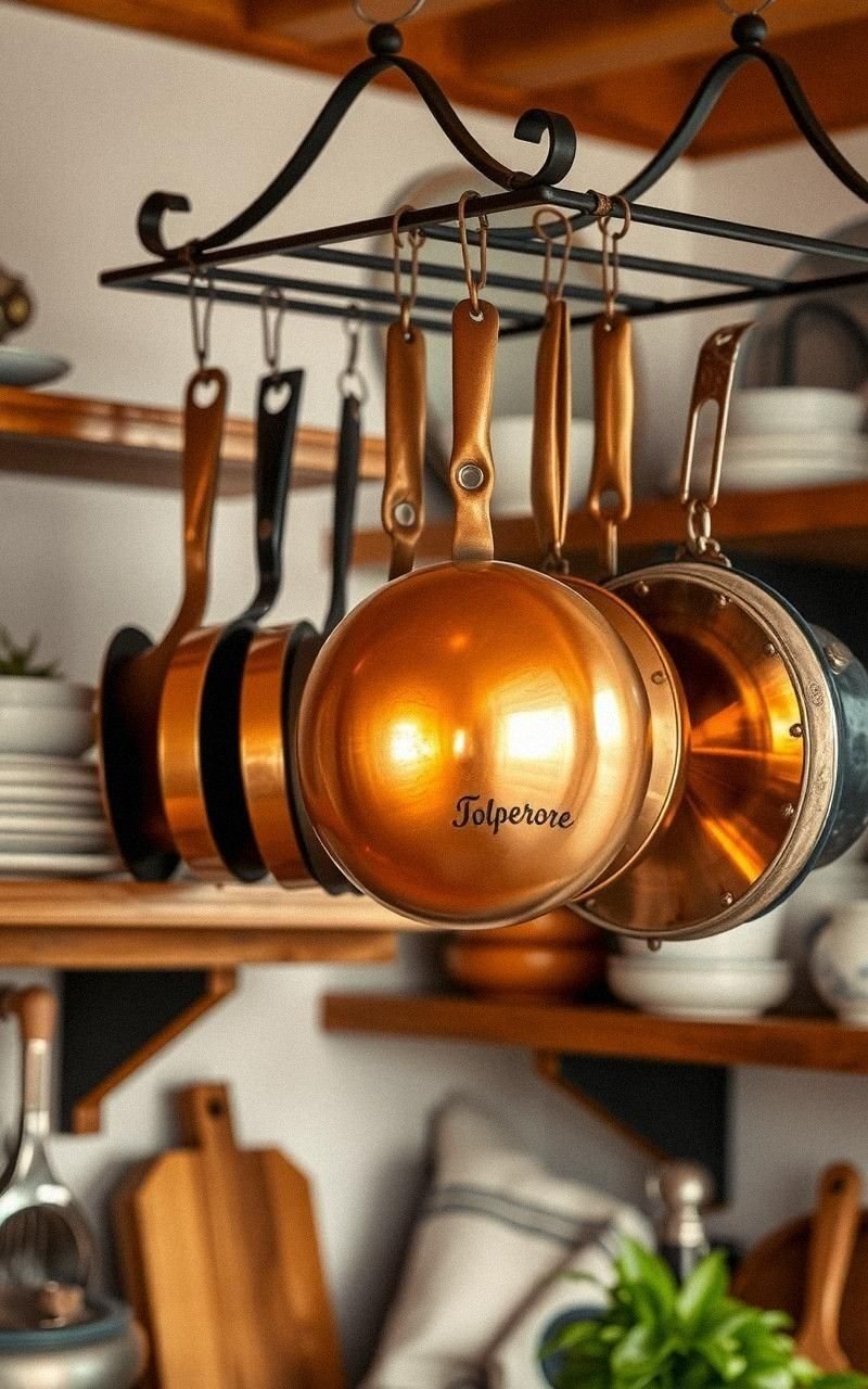 Antique Copper Pots as Eye-Catching Decor