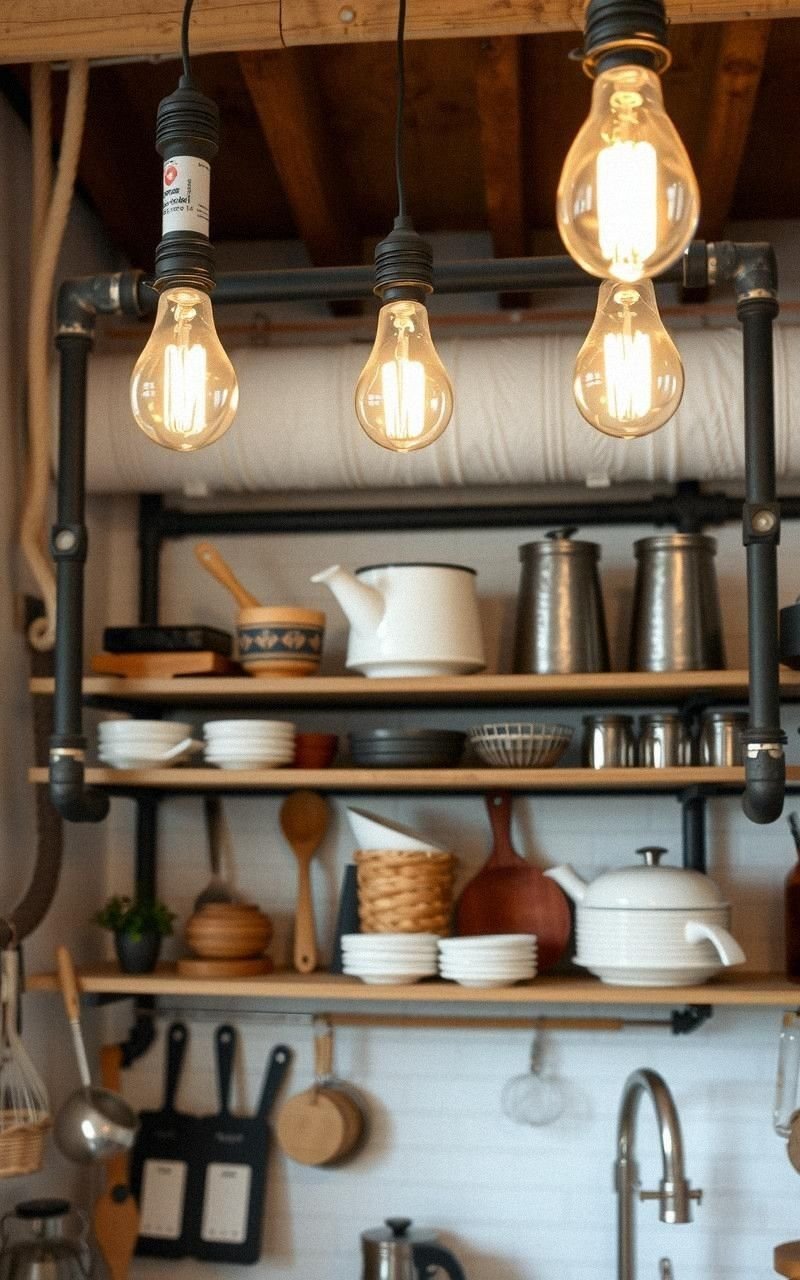 Exposed Bulb Lighting With Integrated Shelving