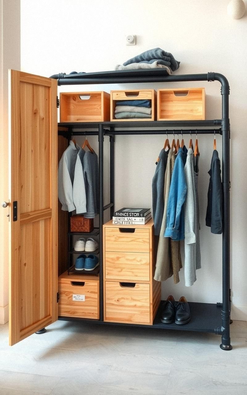 Exposed Pipe Wardrobe Racks For Open Clothing Storage