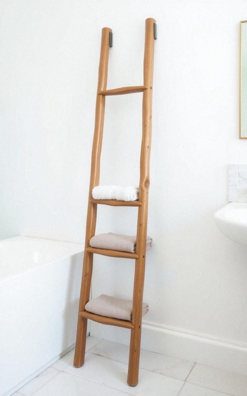 Rustic Wooden Ladder For Towel Display