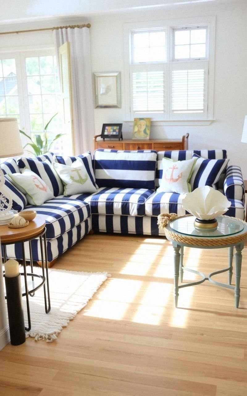 Classic Navy And White Striped Sofa