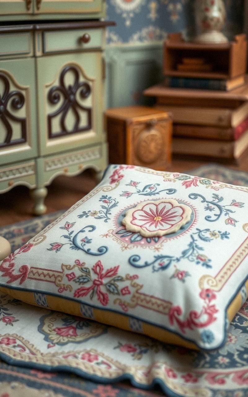 Embroidered Floral Floor Cushion With Delicate Details