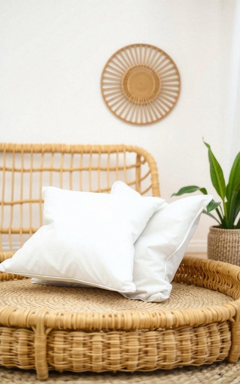 Handwoven Rattan Floor Cushion Frame With Soft Pillow