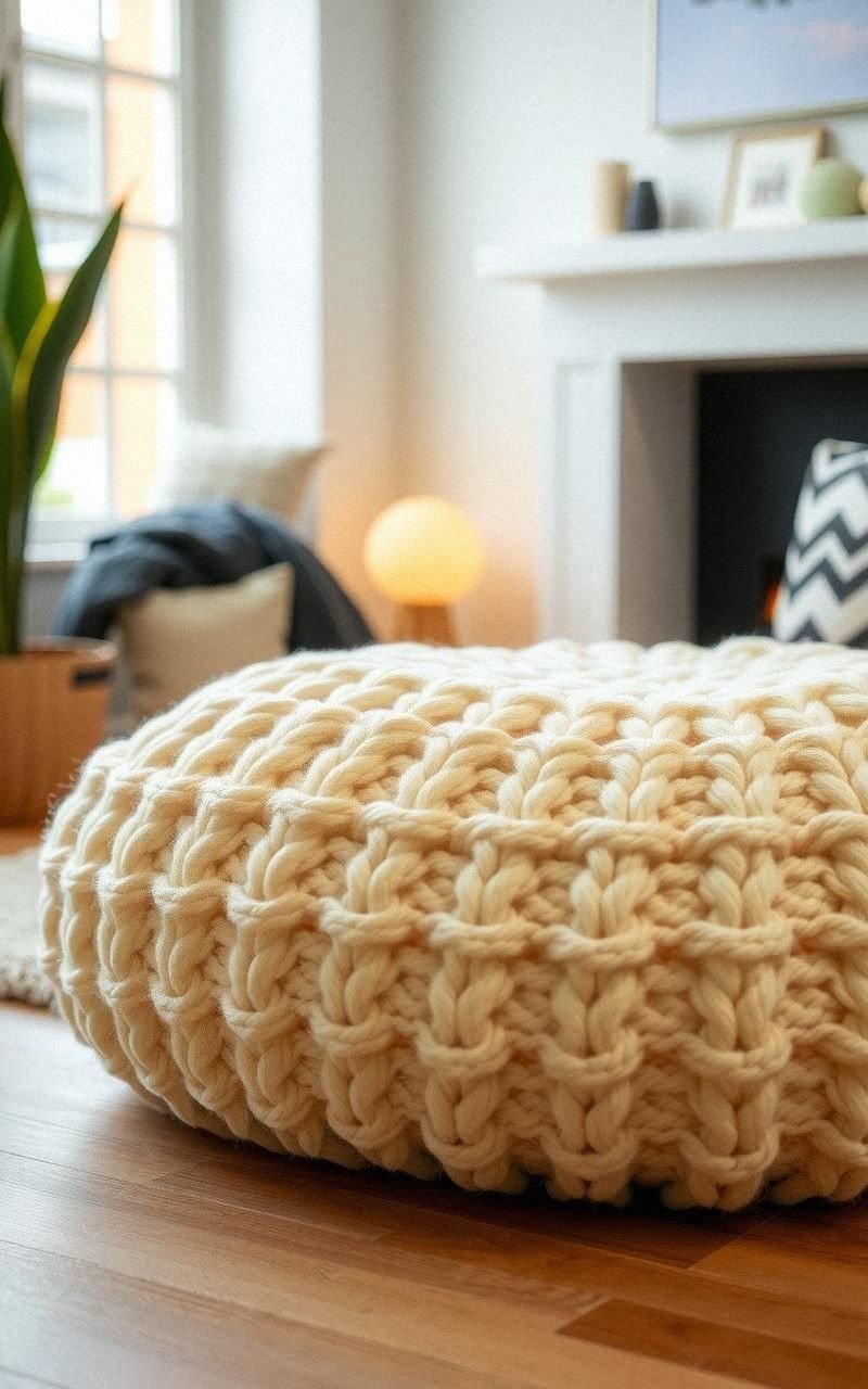 Knitted Chunky Yarn Floor Cushion For Cozy Comfort