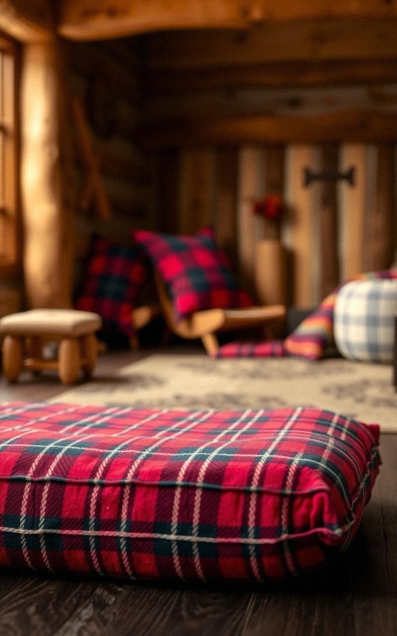 Plaid Wool Floor Cushion For Classic Cozy Appeal