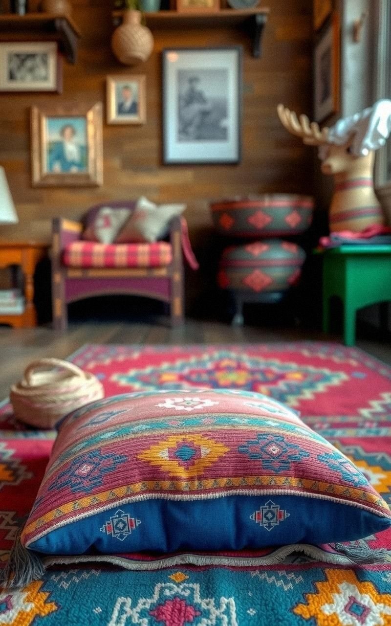 Vintage Kilim Rug Floor Cushion With Patterned Weave