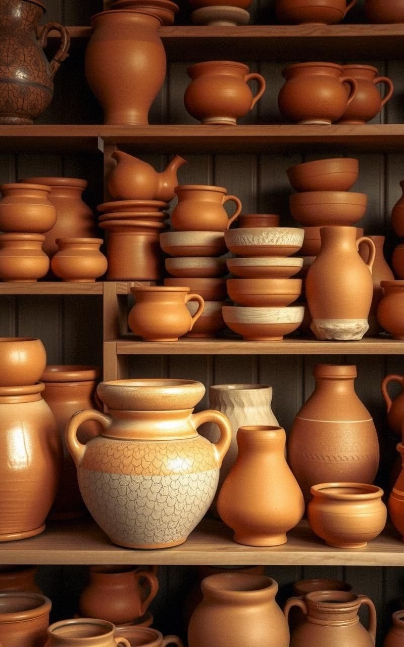 Add Handmade Clay Pottery for Rustic Appeal