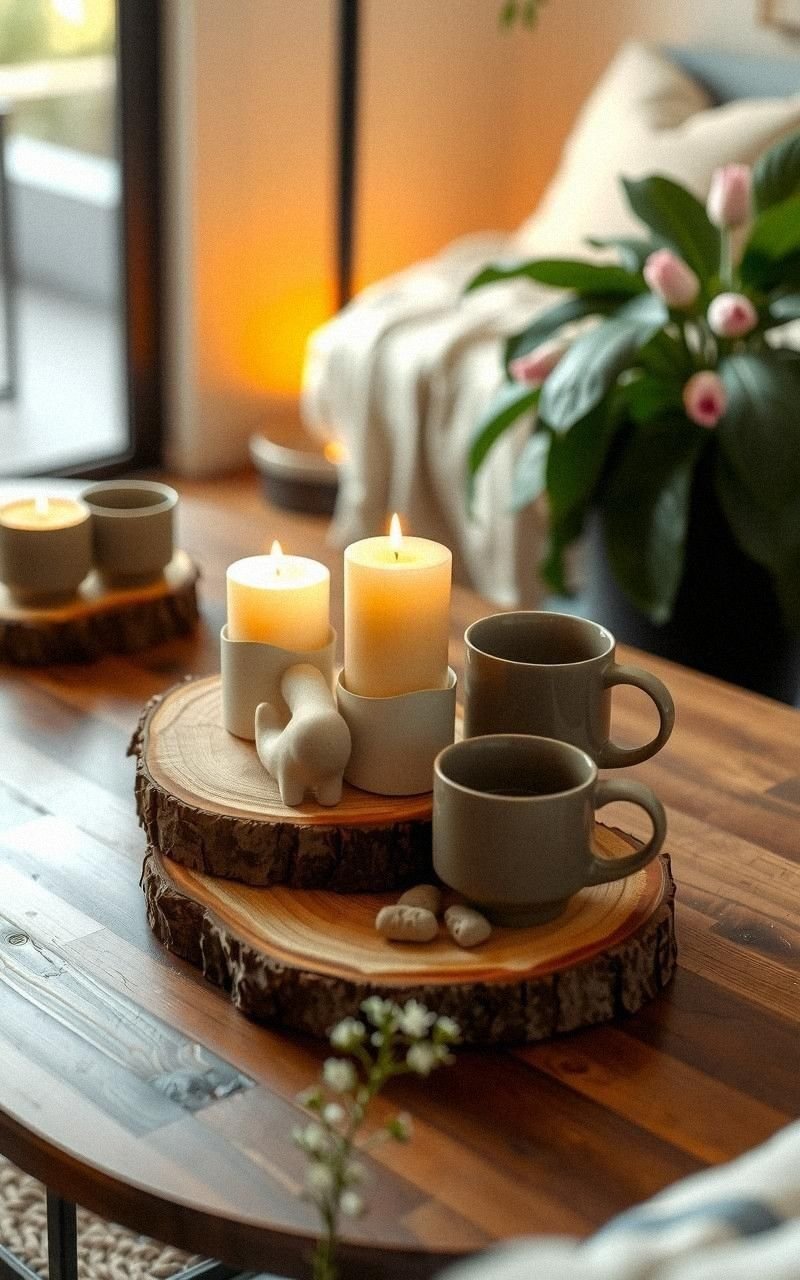 Use Bark or Wood Slice Coasters and Trays