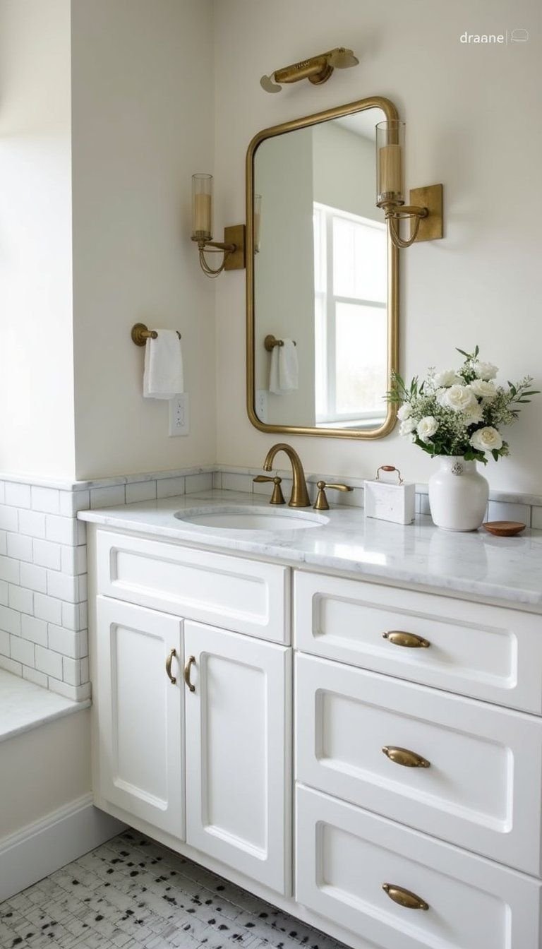 Polished Brass Hardware On White Shaker Vanity