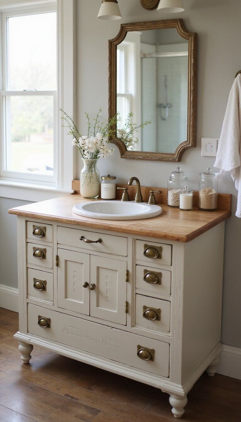 Vintage Apothecary Vanity Styled With Glass Jars