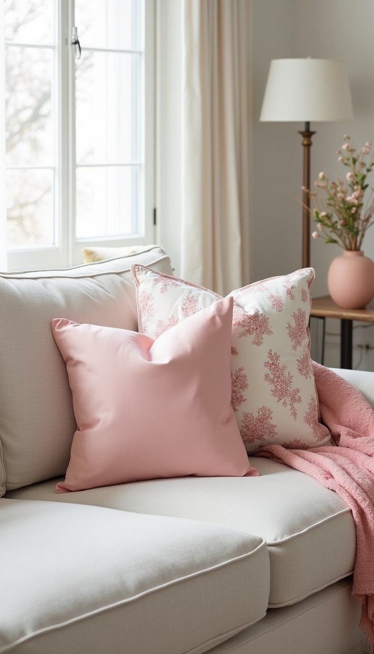 Blush Accent Pillows In Pattern Play