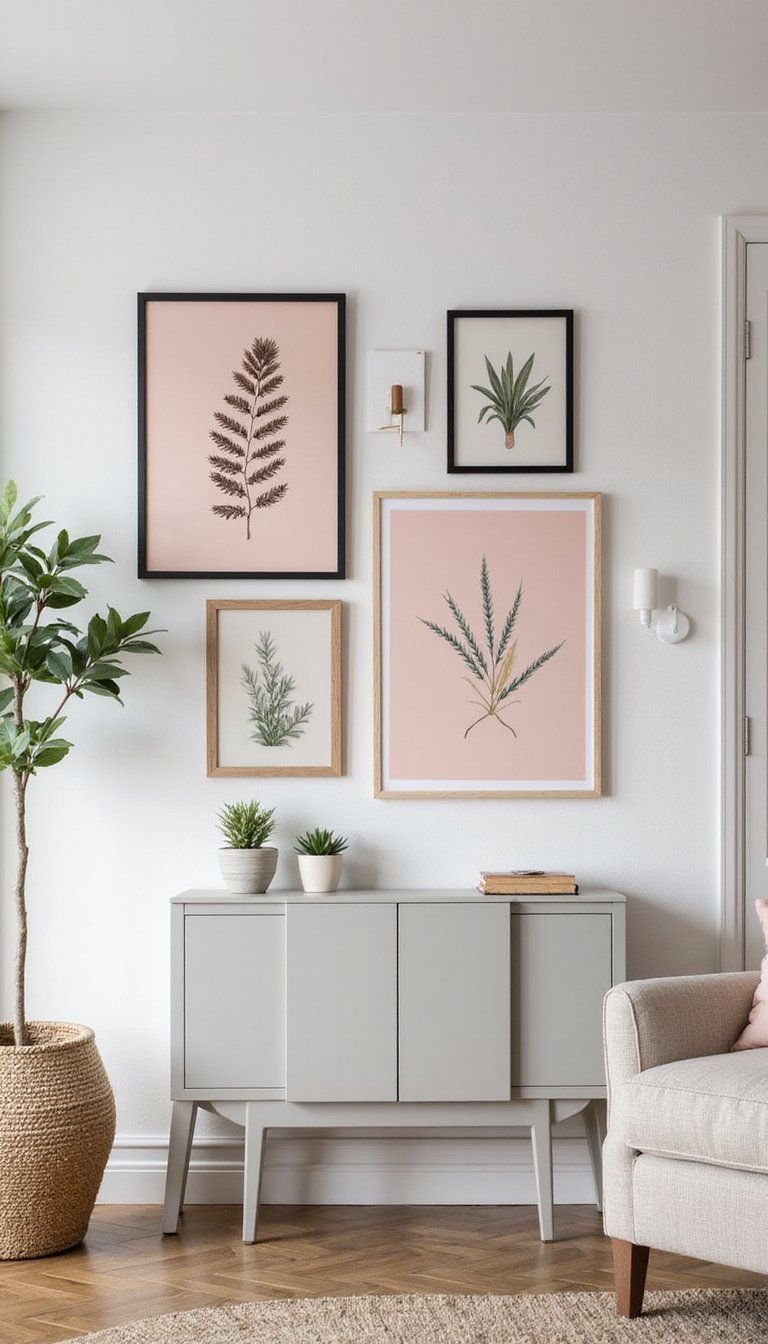 Blush Pink Gallery Wall With Mixed Frames