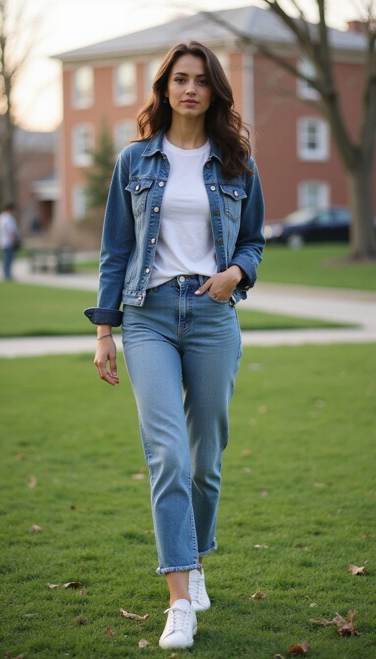 Layered Tee And Denim Jacket For Mornings