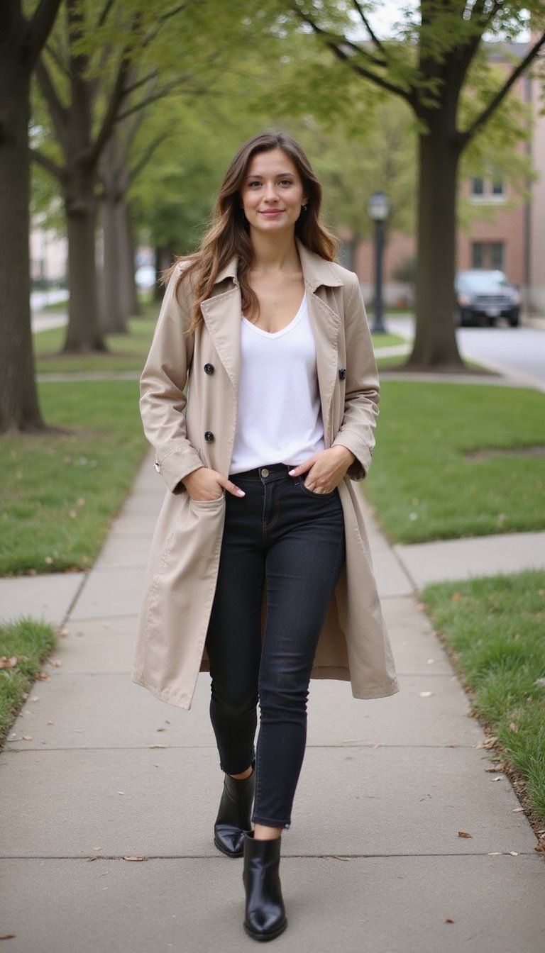 Lightweight Trench Over Jeans And Tee