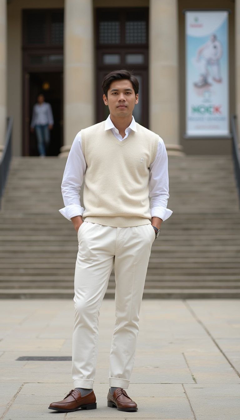 Preppy Sweater Vest And Button-Up Combo