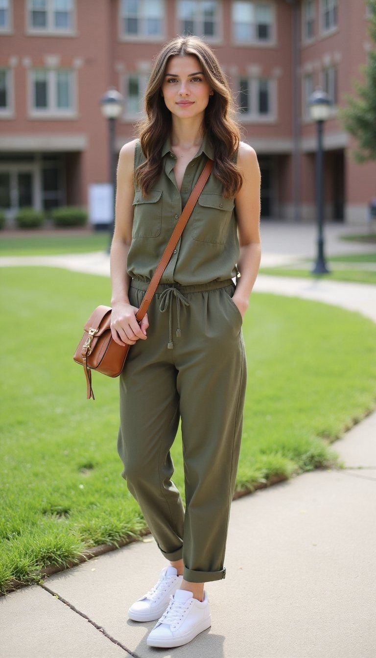 Relaxed Jumpsuit With White Sneakers Ensemble