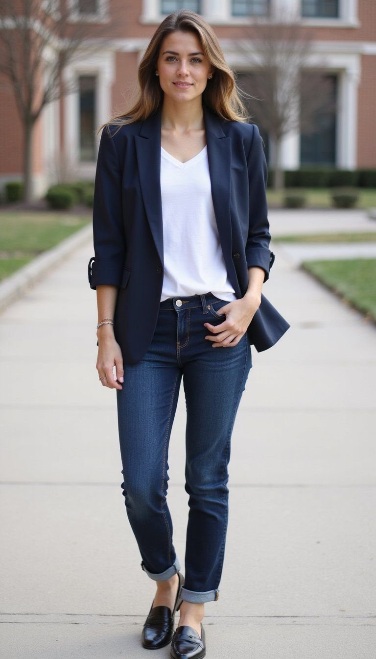 Sleek Blazer Paired With Straight-Leg Jeans