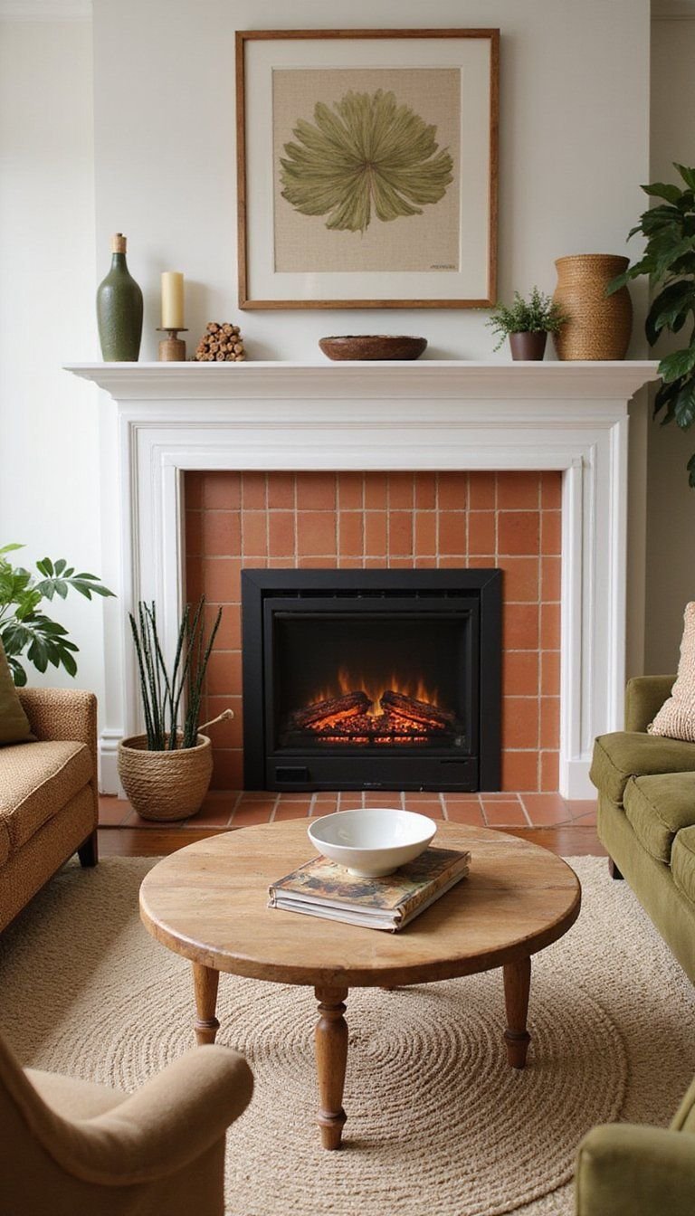 Warm Terra Cotta Tile Surround For Earthy Comfort