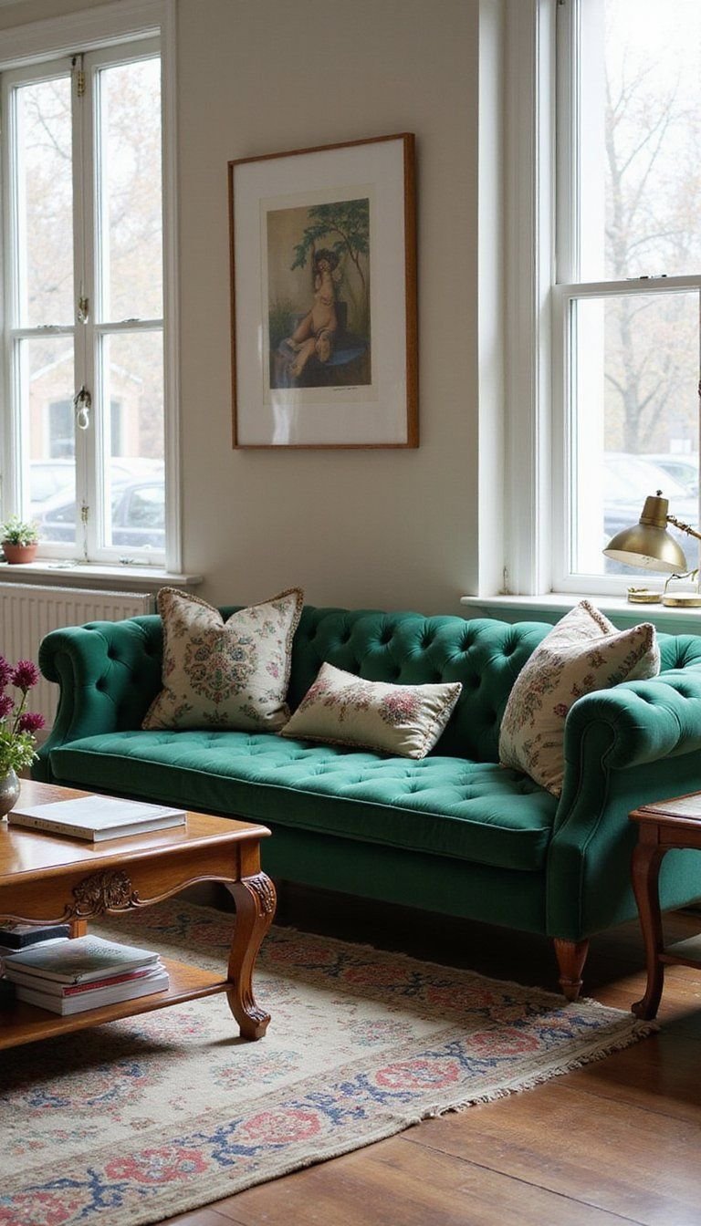 Tufted Velvet Sofa With Antique Accents