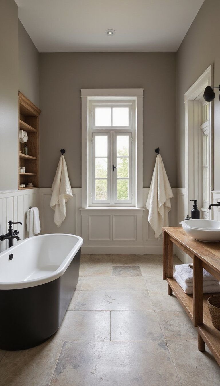 Greige Bathroom Spa With Stone And Soft Textures