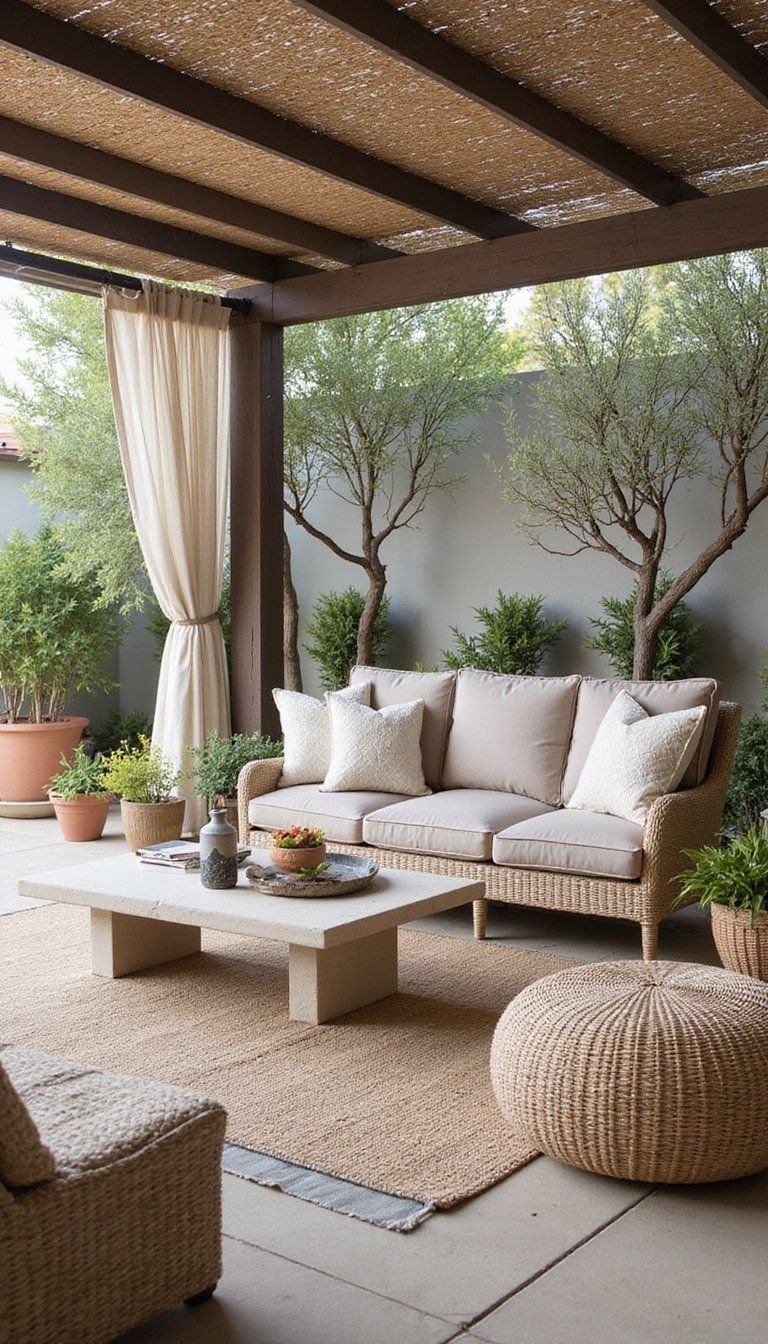 Greige Outdoor Patio With Cozy Seating Vibes
