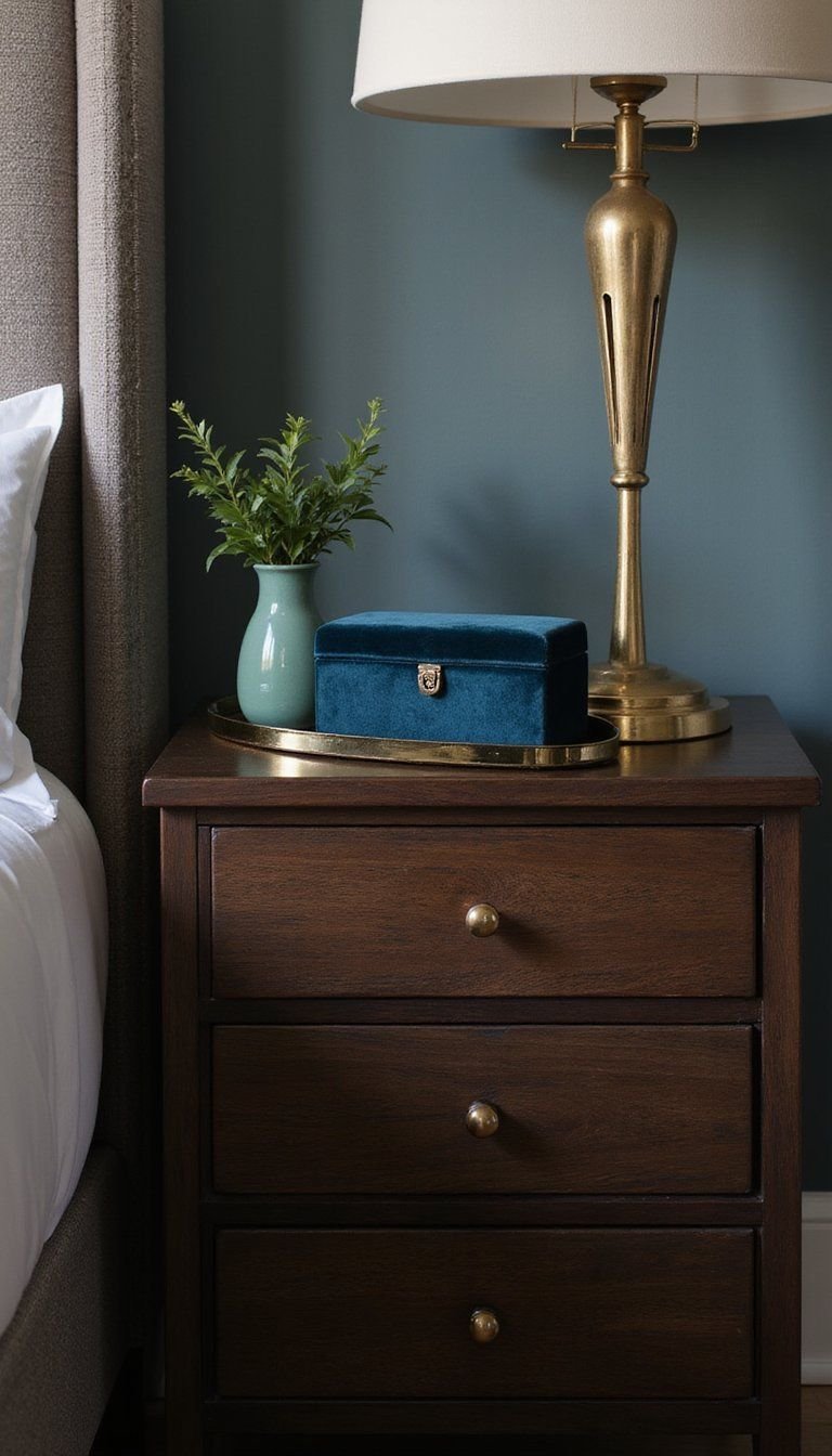 Luxe Nightstand With Velvet And Brass Accents