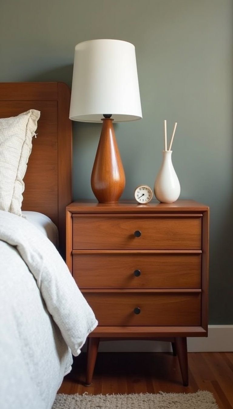 Mid-Century Nightstand With Clean Lines And Wood Grain