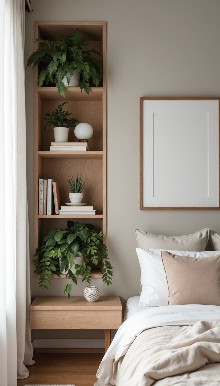 Minimalist Built-In Shelves With Lush Greenery