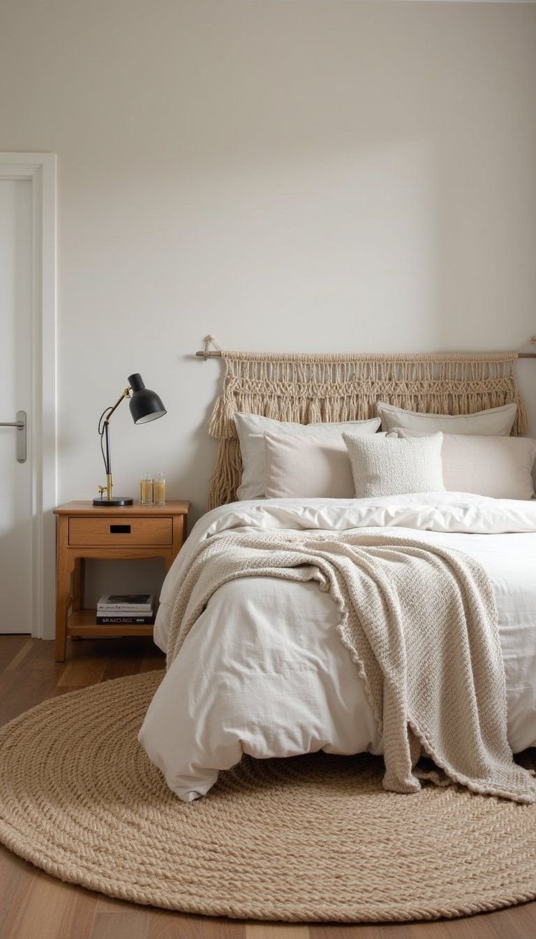 Woven Headboard With Neutral Macramé Texture