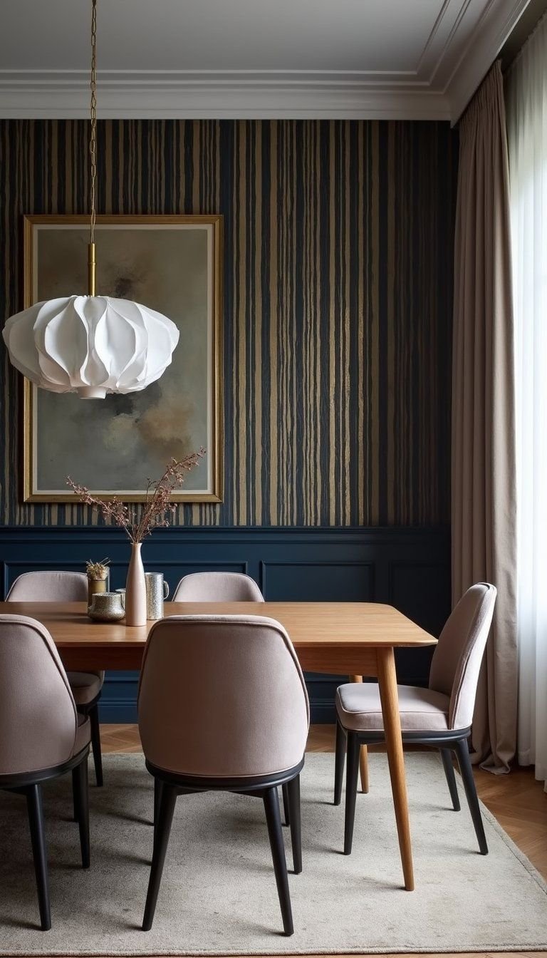 Metallic Foil Stripes For Glam Dining Room Accent