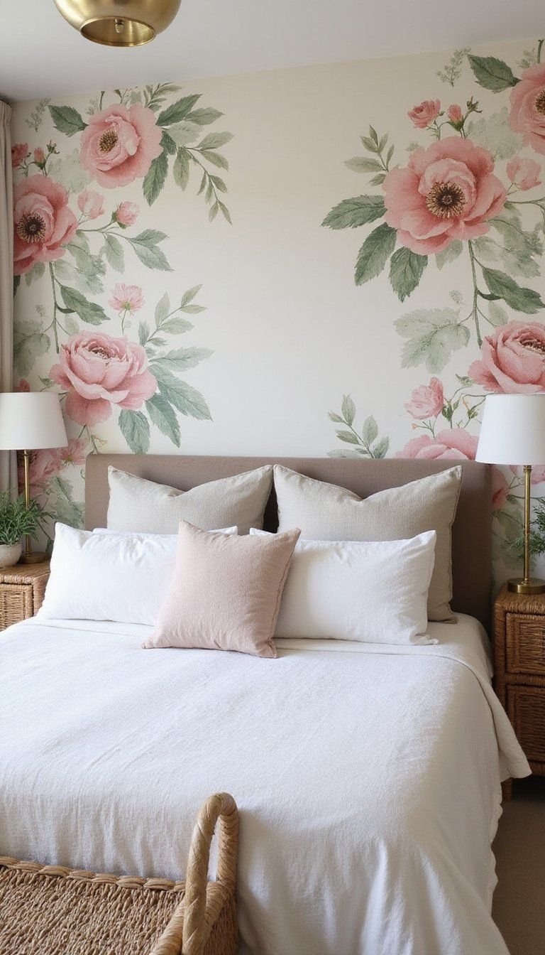 Soft Floral Headboard Wall For Tranquil Bedroom