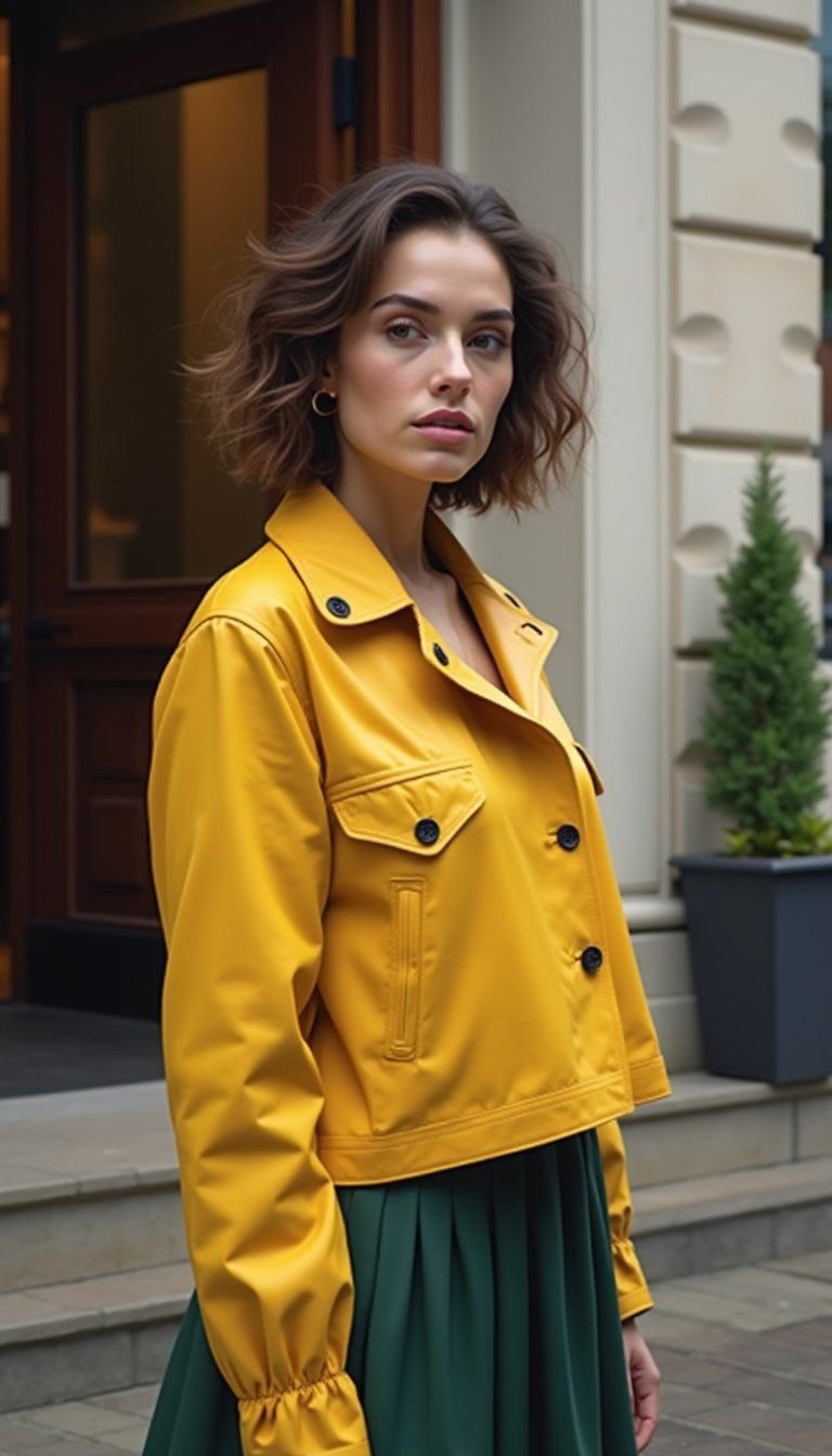 Cropped Raincoat With High-Waist A-Line Skirt