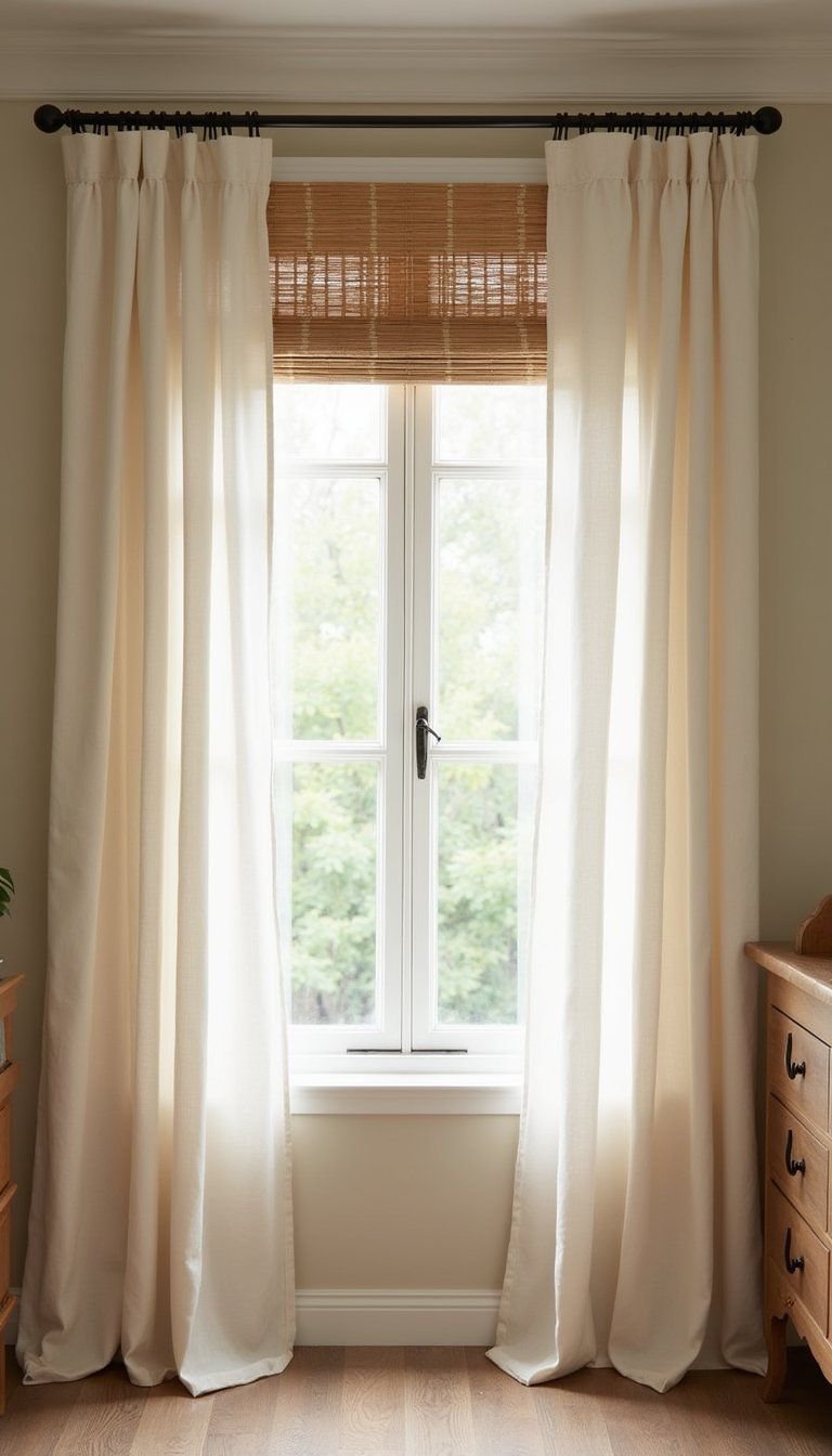 Linen Curtains And Bamboo Blinds For Light Control