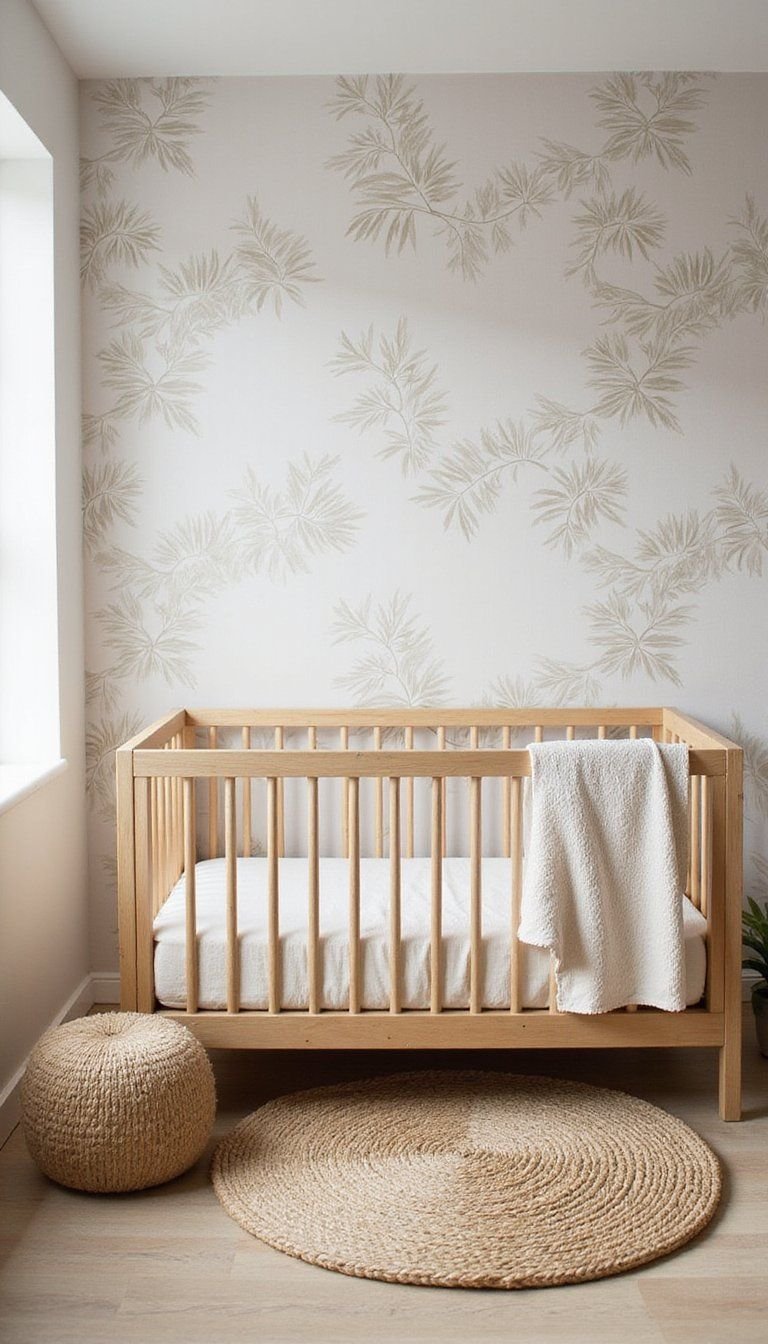 Neutral Jungle Wallpaper Accent Wall For Nursery