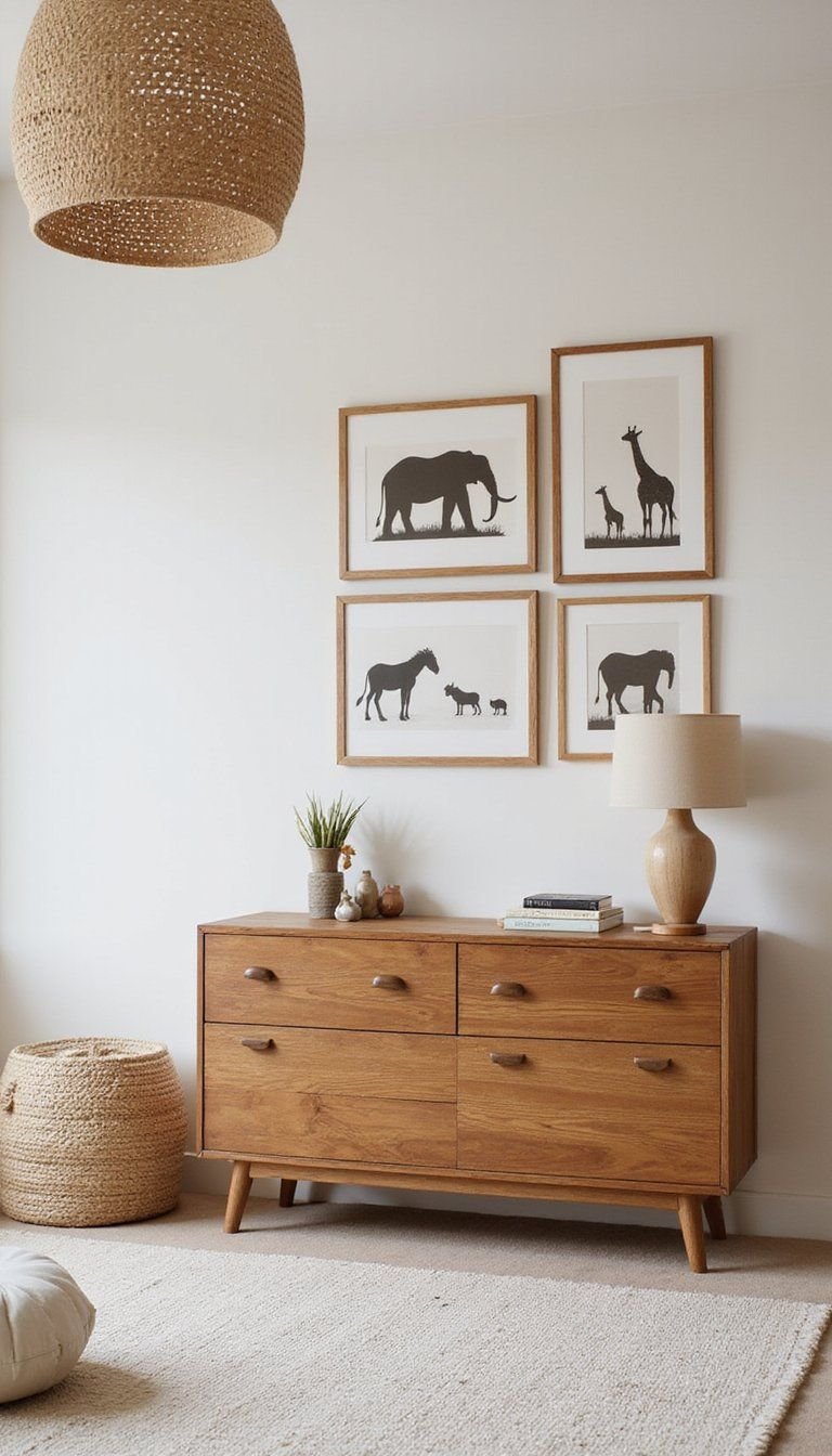 Safari Animal Silhouette Gallery Wall Above Dresser