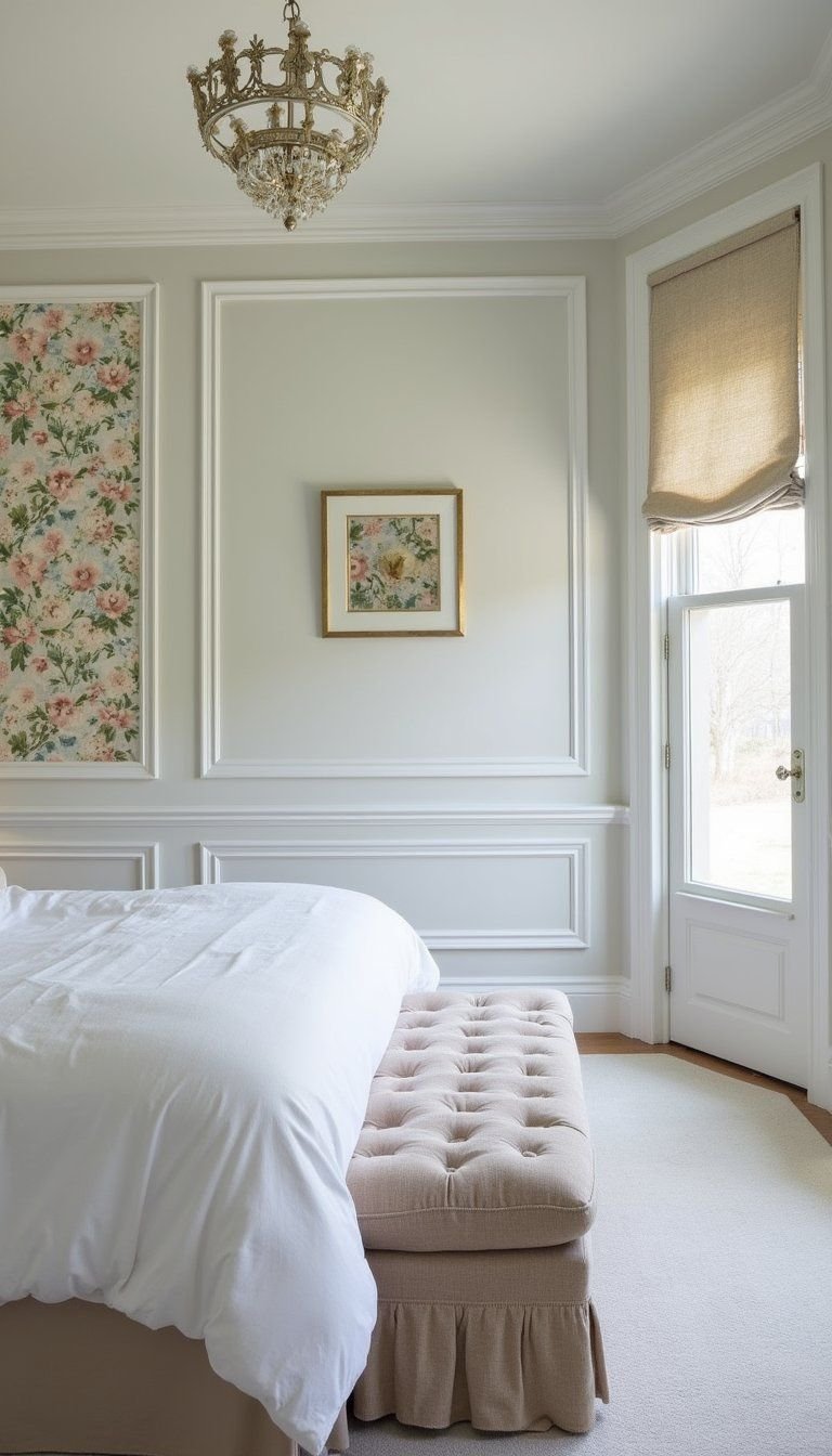 Floral Wallpaper Accent Wall With Molding