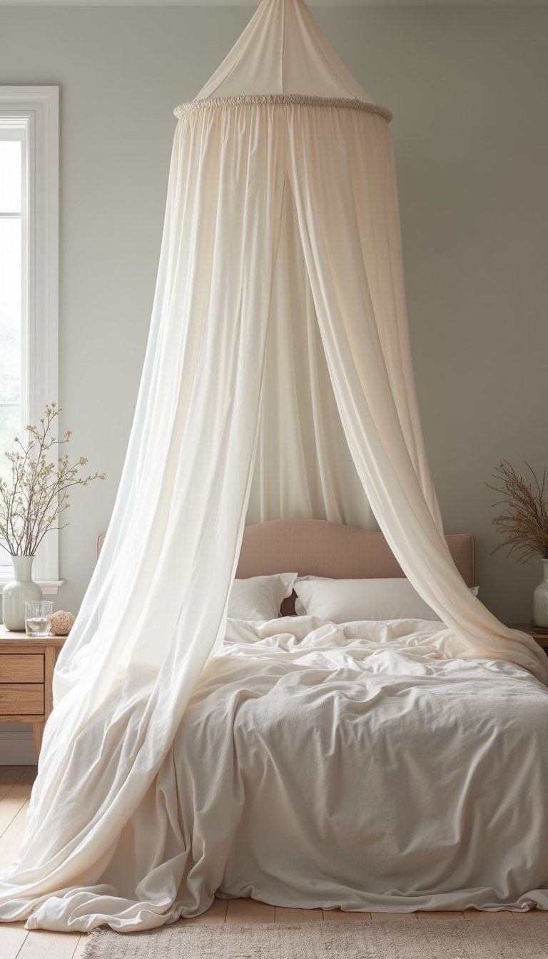 Romantic Canopy With Sheer Drapes Over Bed