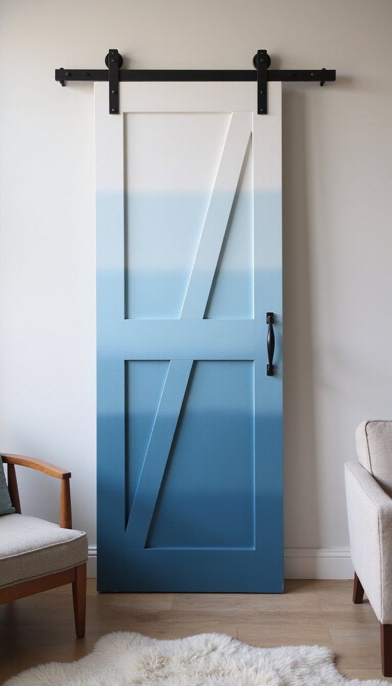 Painted Ombre Sliding Barn Door For Visual Interest