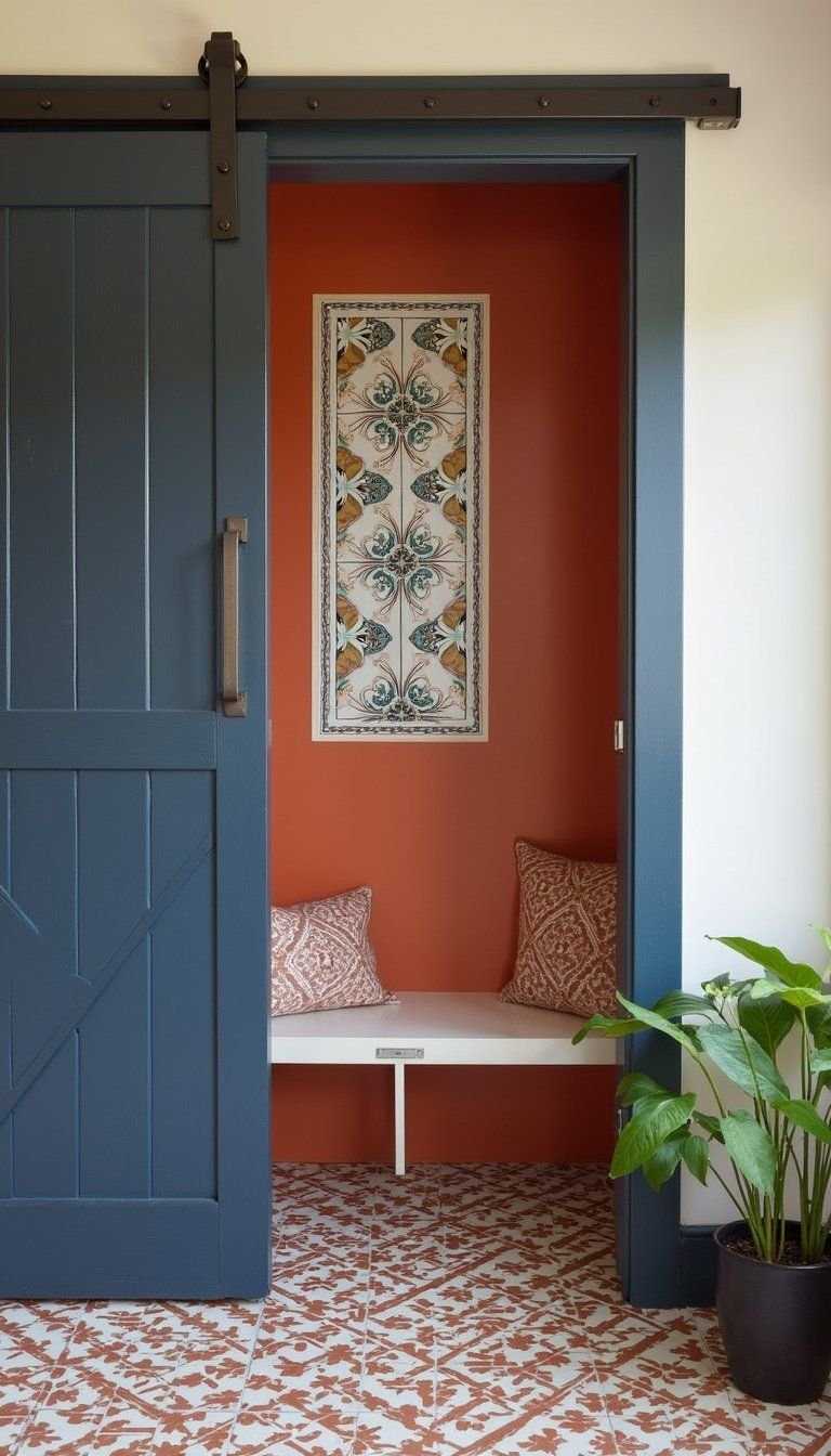 Patterned Tile Inset Sliding Barn Door Accent