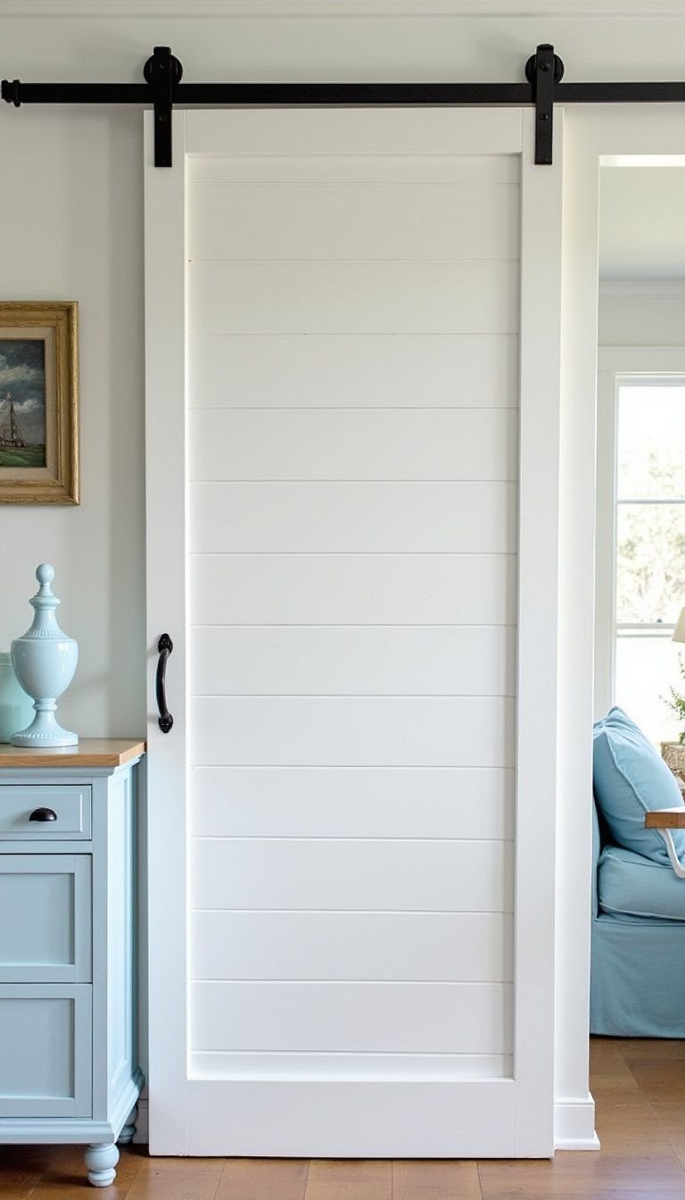Shiplap White Sliding Barn Door For Coastal Charm