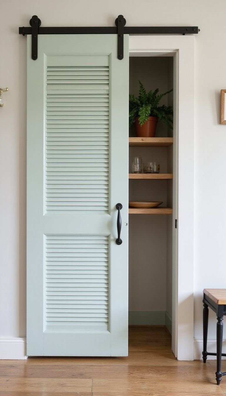 Sliding Barn Door Pantry With Louvered Panels