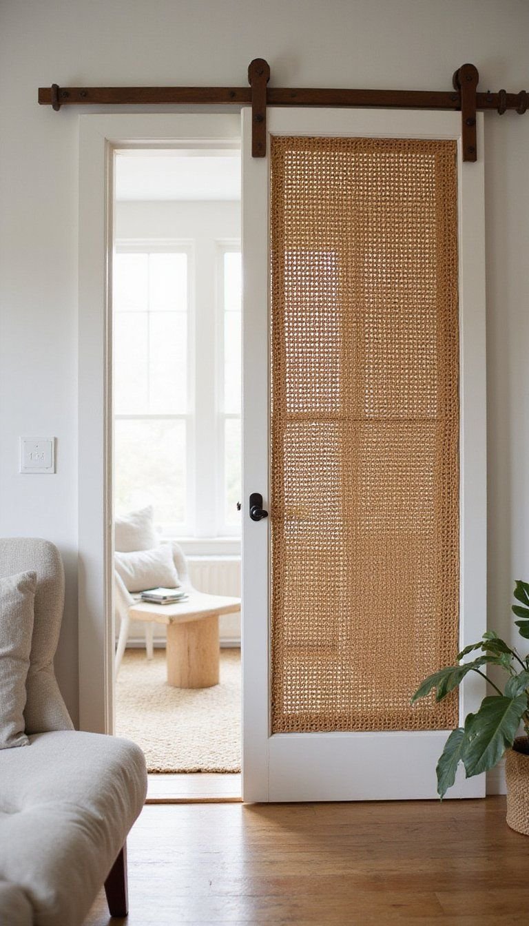 Woven Cane Panel Sliding Barn Door For Warmth