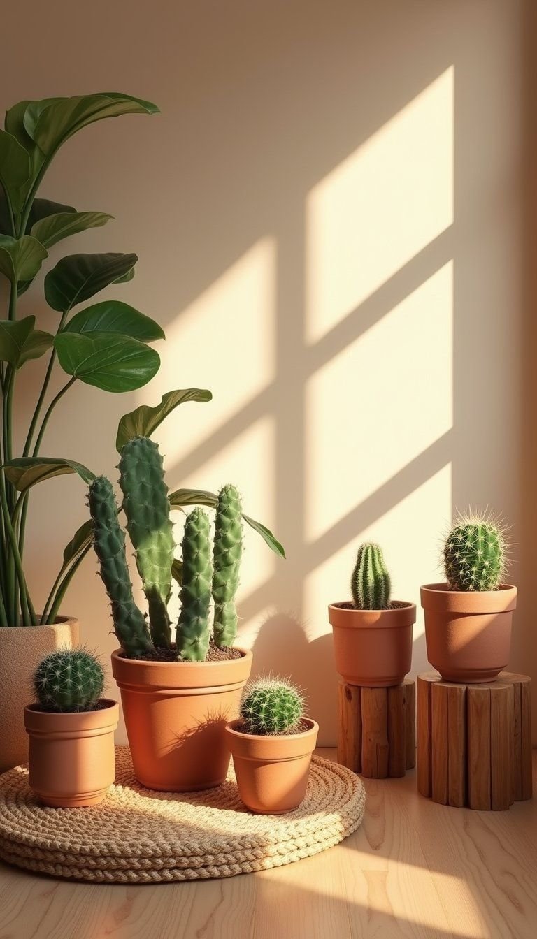 Cactus And Succulent Corner With Clay Pots