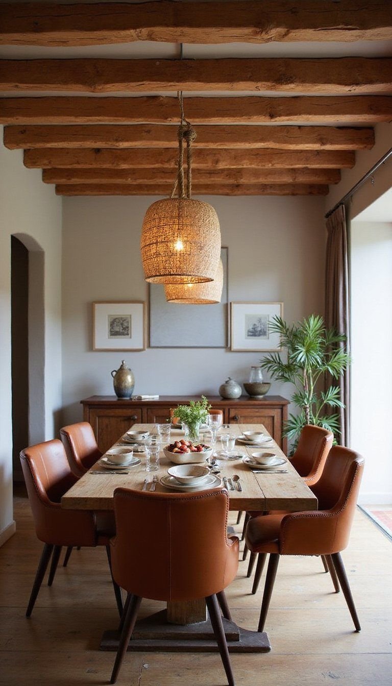 Wooden Beam Ceiling With Soft Pendant Lights