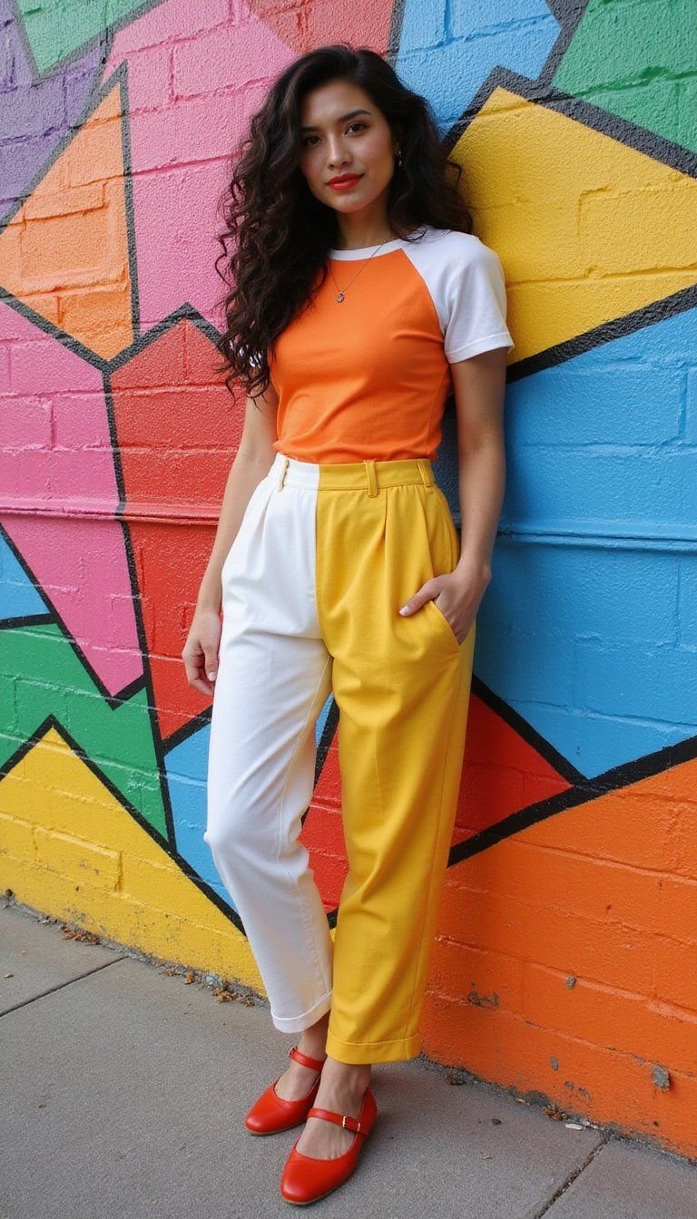 Bold Color Blocking With Bright Mary Jane Shoes