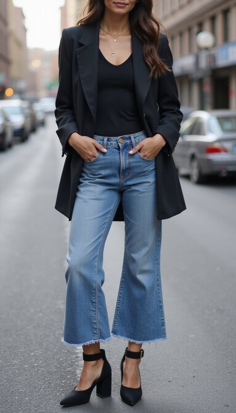 Chunky Heeled Mary Janes With Cropped Flare Jeans