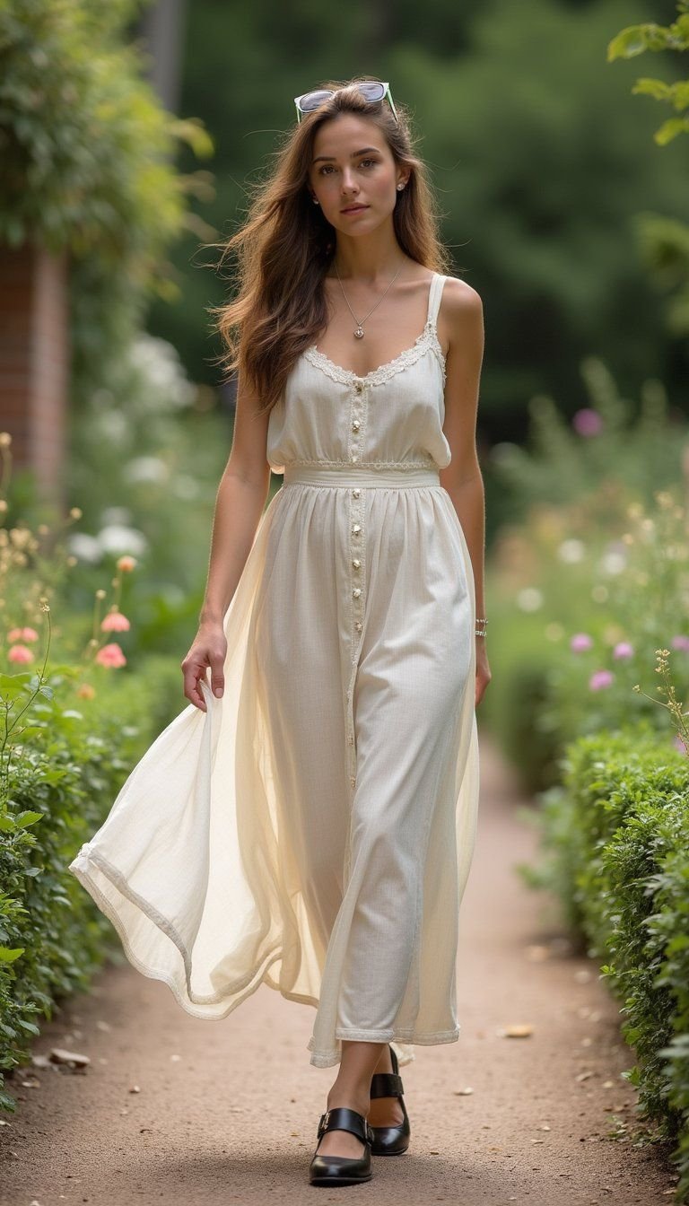 Cottagecore Maxi Dress With Leather Mary Janes