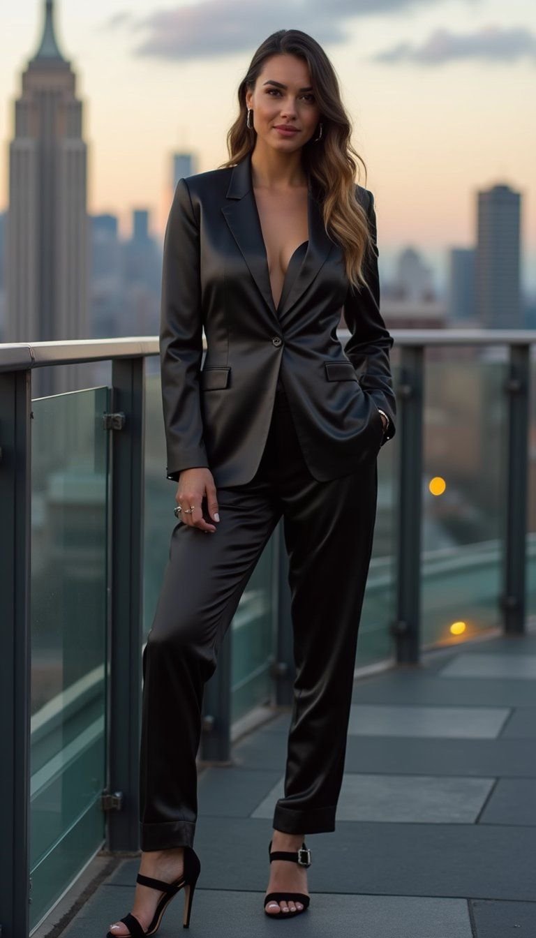 Evening Satin Suit With Strappy Mary Jane Heels