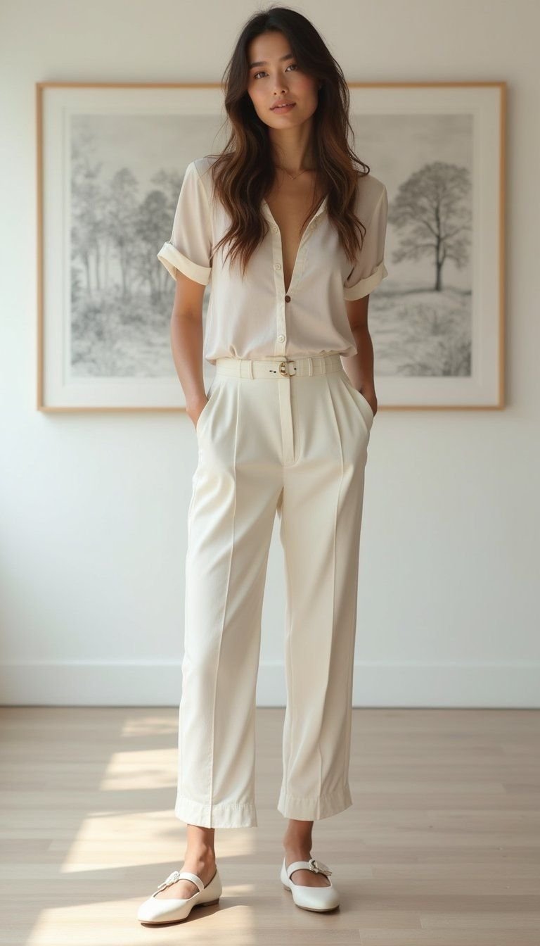 Monochrome Neutrals With Satin Mary Jane Flats